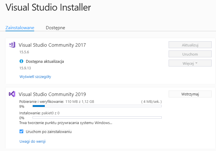 Instalacja i pierwsza aplikacja w Visual Studio