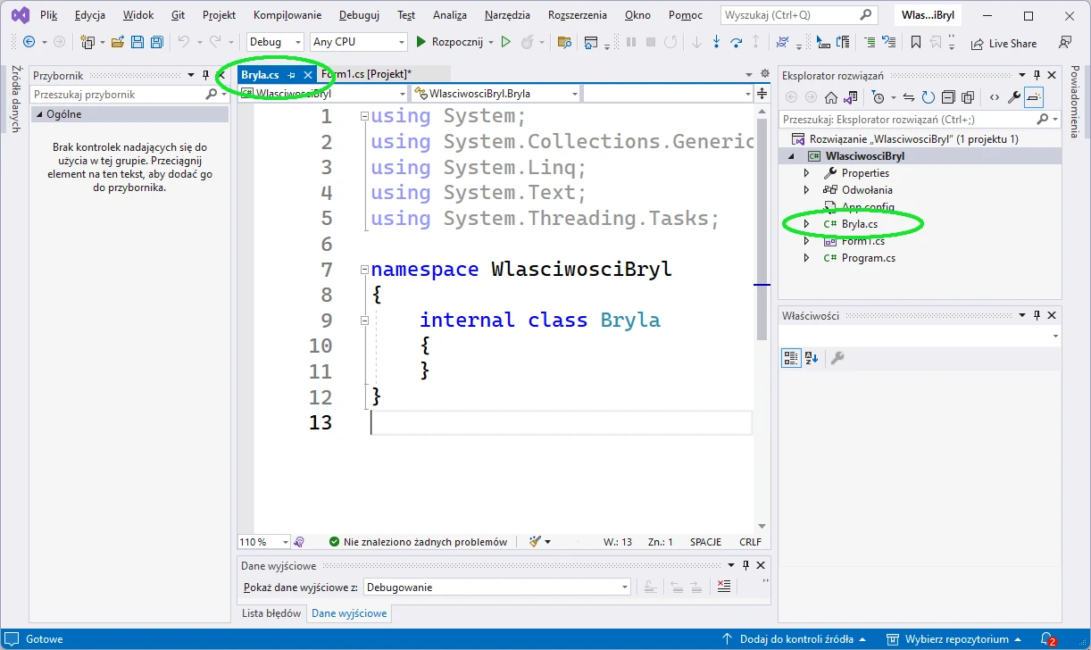 Dodaj klasę Visual Studio C#