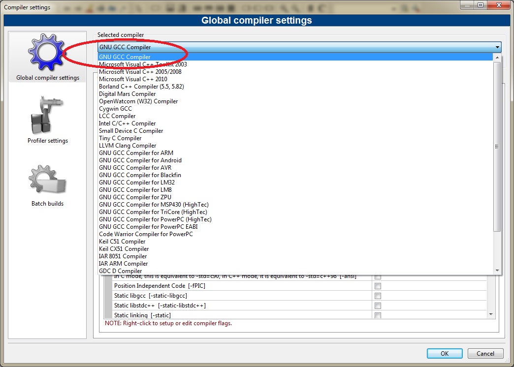 Global compiler settings/ GNU GCC Compiler