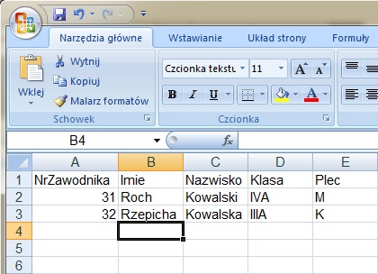 importowanie danych z innych dokumentów do tabeli bazy danych