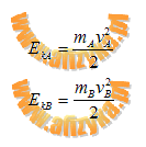 Zapiszemy ogólne wzory na energię kinetyczną obu ciał