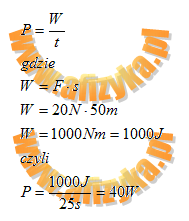 Skorzystamy ze wzoru na moc, w którym wartość pracy obliczymy z jej definicji