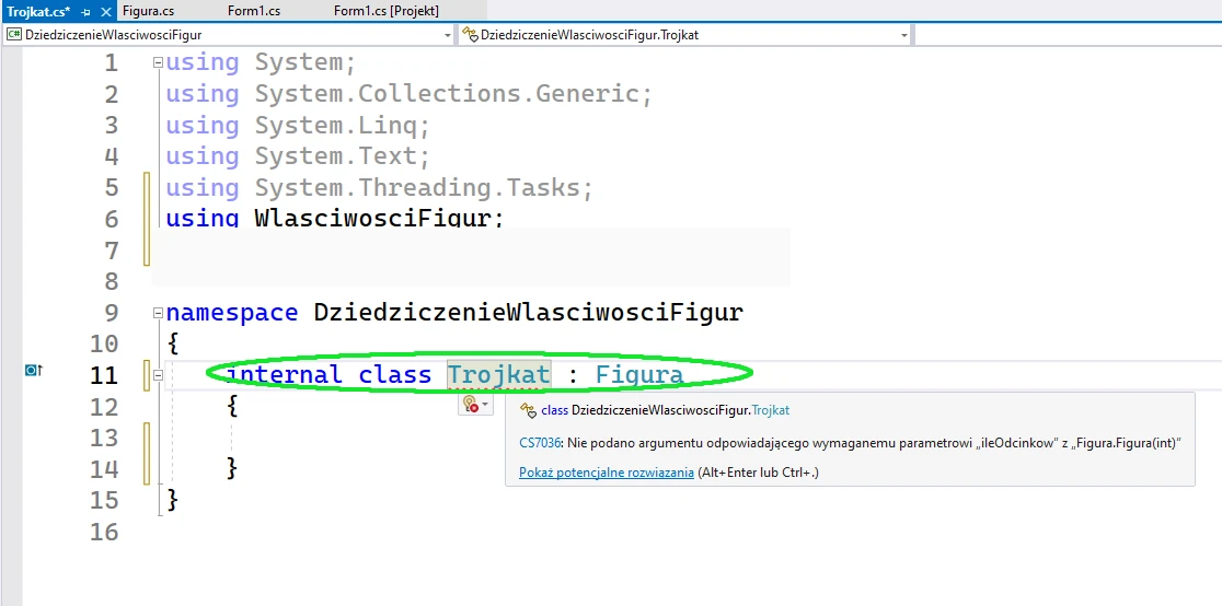 Dziedziczenie klas. Visual Studio C#