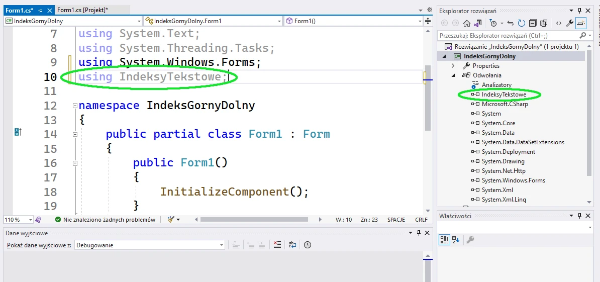 w kodzie programu po słowie kluczowym using. Visual Studio C#