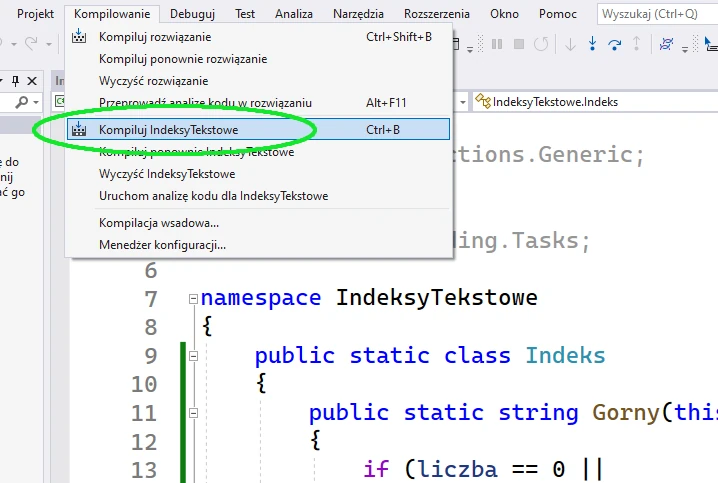 kompilacja biblioteki dll. Visual Studio C#