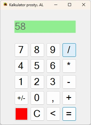 Kalkulator prosty. Łączenie ciągu znaków