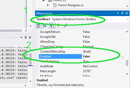 kontrolka textBox Visual studio C#