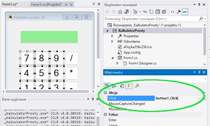 klawisze kalkulator Visual studio C#