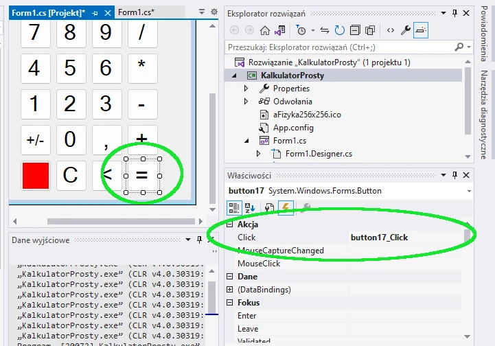 klawisz równa się kalkulator Visual studio C#