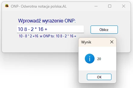 aplikacj aodwrotna notacja polska, Visual studio C#
