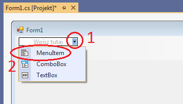 Edycja zawartości tworzonego menu Visual Studio c#