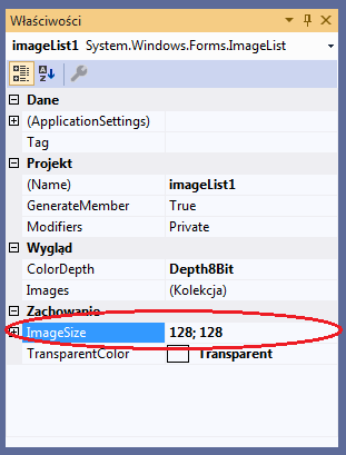 właściwości komponentu ImageList