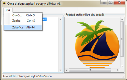Okna dialogu zapisu i odczytu plików visula studio c#