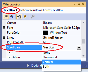 ScrollBars true visual studio c#