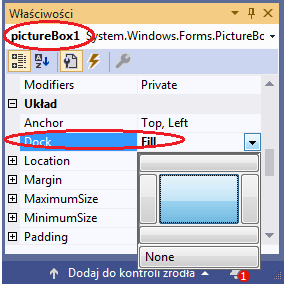 właściwość Dock Fill visual studio c#