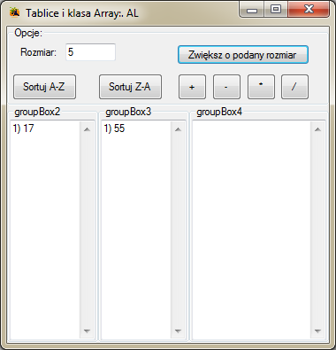 klasa Array visual studio c# ukłąd kontrolek