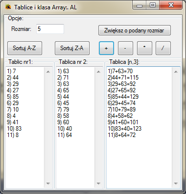 metody klasy Array C# dodawanie elementów tablic