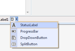 W kontrolce StatusStrip uaktywniamy kontrolkę toolStripStatusLabel1