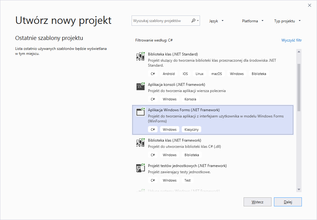 pierwsza aplikacja visual studio