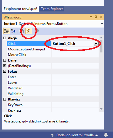 Visual Studio zdarzenia