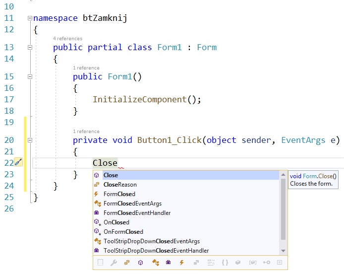 Close() Visual Studio