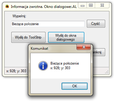 okno dialogowe systemu Window's wyświetl komunikat