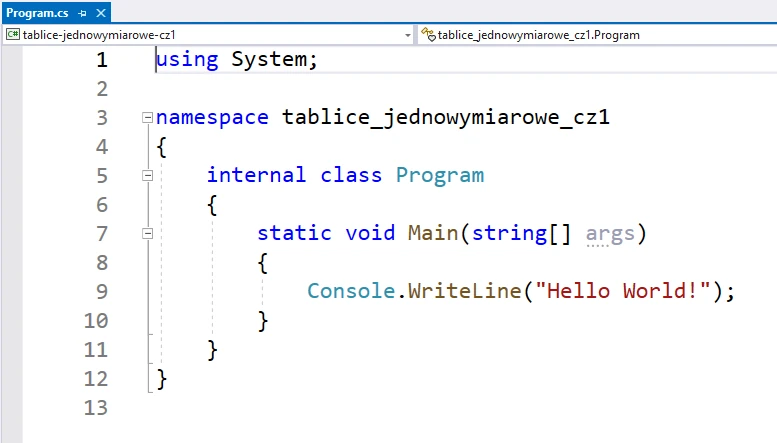 zalążek kodu NET Core 3.1 Visual Studio C#