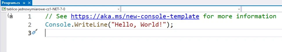 zalążek kodu NET 7.0 Visual Studio C#