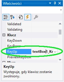 Zdarzenie KeyUp Visual Studio C#