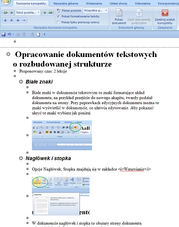 Tworzenie konspektu dokumentu. Klasa 1