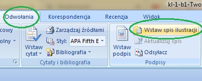 tworzenie spisu ilustracji, tabel i wykresów