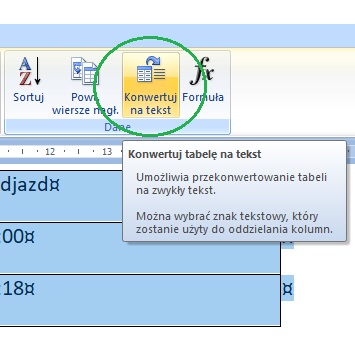 Konwertowanie tabeli