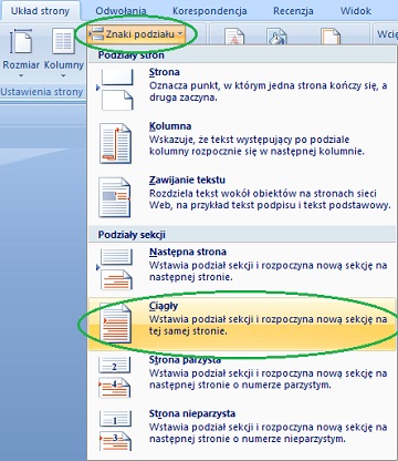 podział sekcji (ciągły)