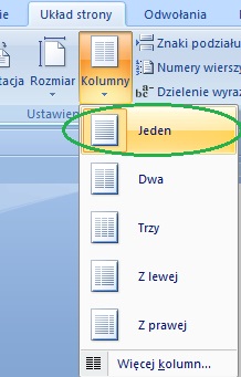 należy wybrać układ jednokolumnowy