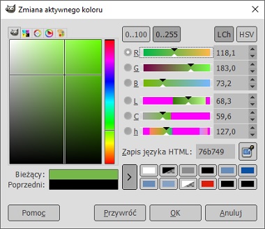 paleta barw w programie GIMP