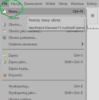 nowy obraz GIMP