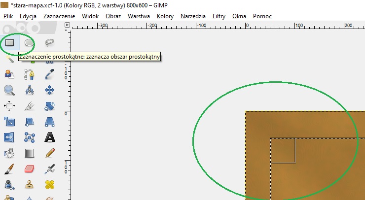 zaznaczamy prostokątny obszar GIMP