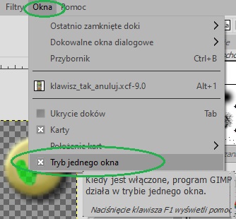 tryb jednego okna GIMP