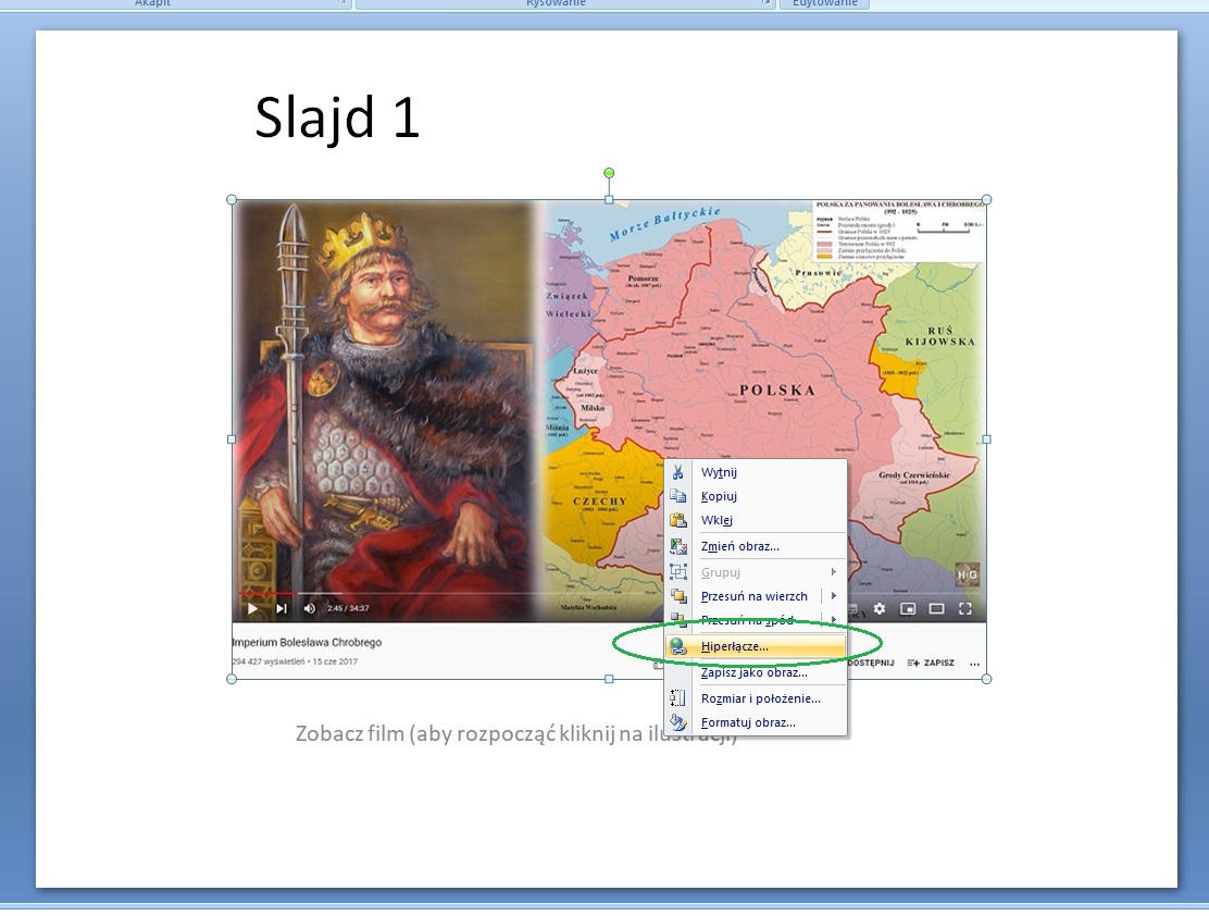 hiperłacze do filmu w prezentacji