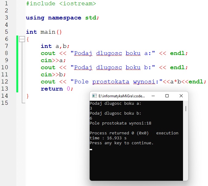 pole prostokata c++