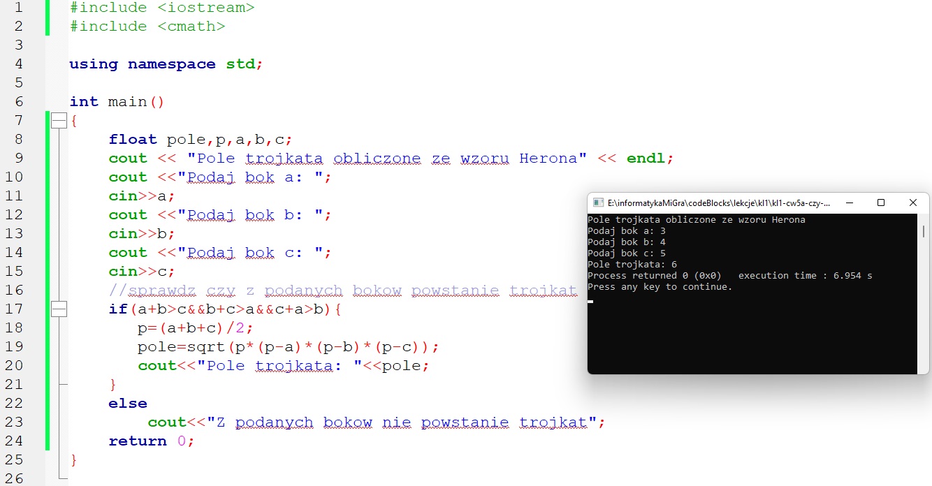 wzór herona c++