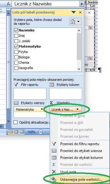 zliczyć jaką ilość ocen bardzo dobry