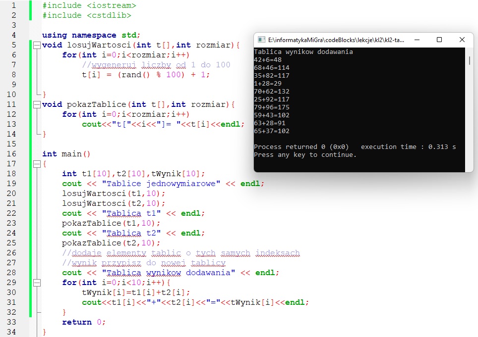 tablica jednowymiarowa c++ przykładowy program