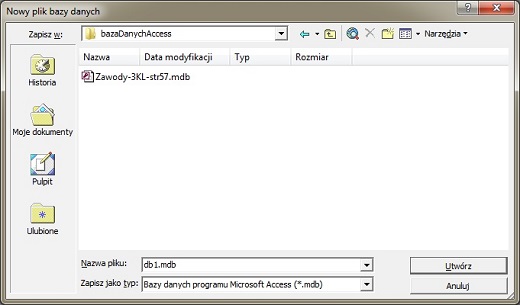 Plik/ Nowy/ Pusta baza danych