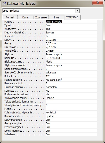 możliwości zmian są pogrupowane w kategorie