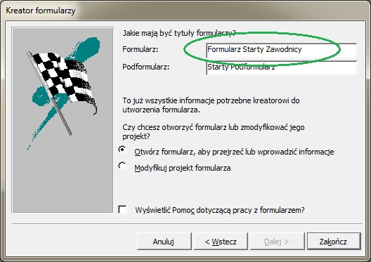 nazwę dla tworzonego podformularza
