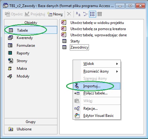 w programie Access wybierz Tabele
