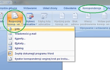 wybrać opcję tworzenia korespondencji seryjnej