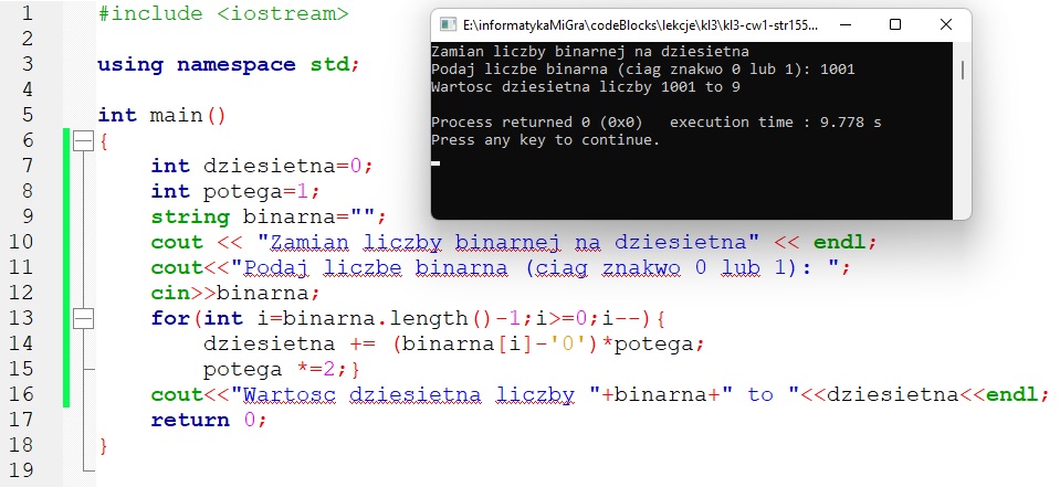 zamiana liczby dwójkowej na dziesiętną