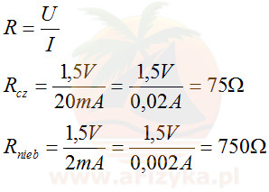 z prawa Ohma i obliczymy opory obu diod
